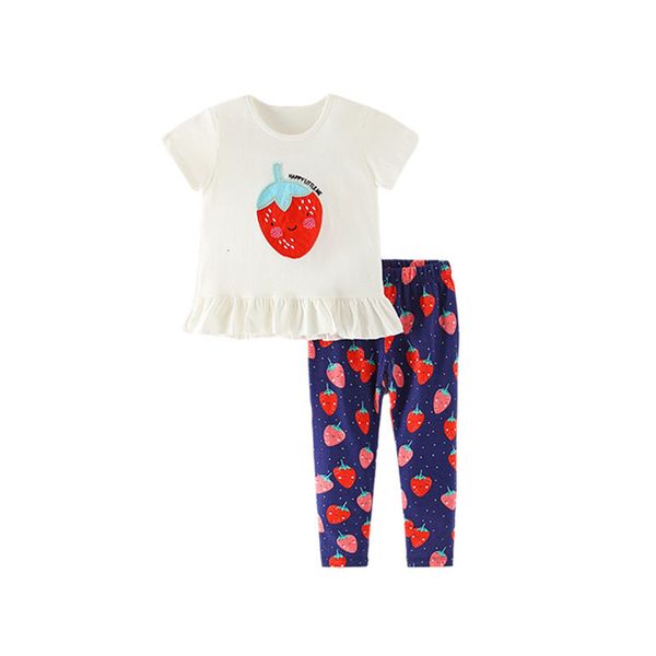 

clothing sets jumping meters summer girls clothing sets cotton strawberry cute cotton leggings children's clothing outfits kids suits, White
