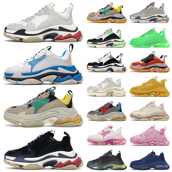 

2023 triple s designer shoes men women 17fw paris old grandpa dad vintage trainers clear sole crystal bottom loafers luxury triple-s triples, Black