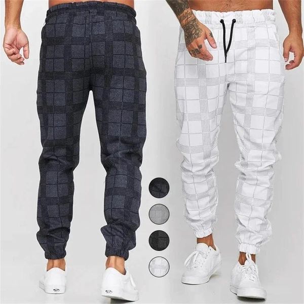 

pants men's plaid casual pants new plaid striped drawstring jogger pants for men business casual pencil pant male clothes vintage, Black
