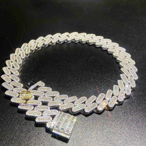 

custom moissanite chain 18mm baguette diamonds iced out hip hop sterling silver custom moissanite cuban chain