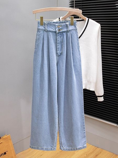 

women's jeans high waist casual jeans women arrival spring korean style loose comfortable female wide leg denim pants w2339 230510, Blue