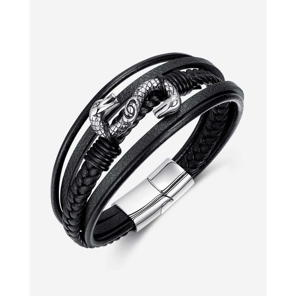 

jewelry wholesale bracelet vintage personalized hip hop titanium steel double headed snake mens accessories fashion woven handmade ornament, Golden;silver