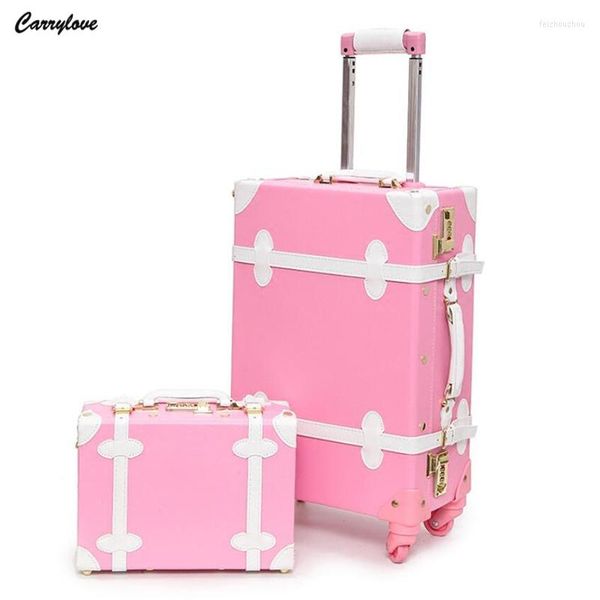 

suitcases carrylove 20"22"24"26" inch women retro leather trolley luggage spinner vintage suitcase set for traveling