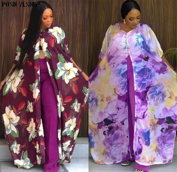 

ethnic clothing two piece set women tracksuit summer clothes african dresses for chiffon print long dress wide leg pants suits outfits 23051, Red