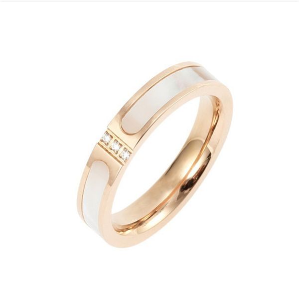 

manufacturers direct supply korean version of shell inlaid hao stone three diamond ring mother shell 18k rose gold titanium steel color ring, Silver