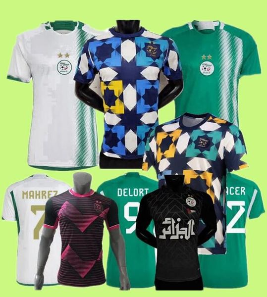 

player fans 2022 2023 2024 algeria soccer jerseys two stars ounas bentaleb mahrez belaili slimani bennacer bensebaini national team training, Black;yellow