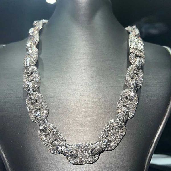 

luxury 18mm link chain moissanite diamond iced out white gold plated with 925 sterling silver baguette cut cuban chains for men