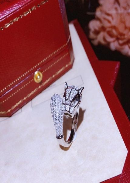 

brand new fashion 18k white gold full of diamond leopard head ring8592687, Silver