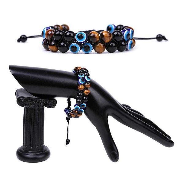 

turkish eyes tigereye double row woven bracelet blue devils eye ornament, Golden;silver