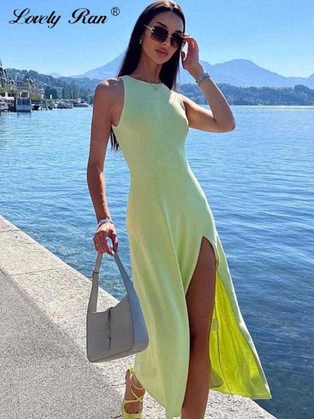 

party dresses knitted split midi women dress slim sleeveless hip package dresses female 2023 spring summer fashion solid ladies vestido y23, White;black