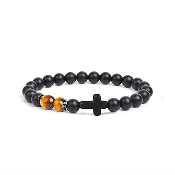 

tigereye volcanic rock agate cross strands bracelet string beads, Black
