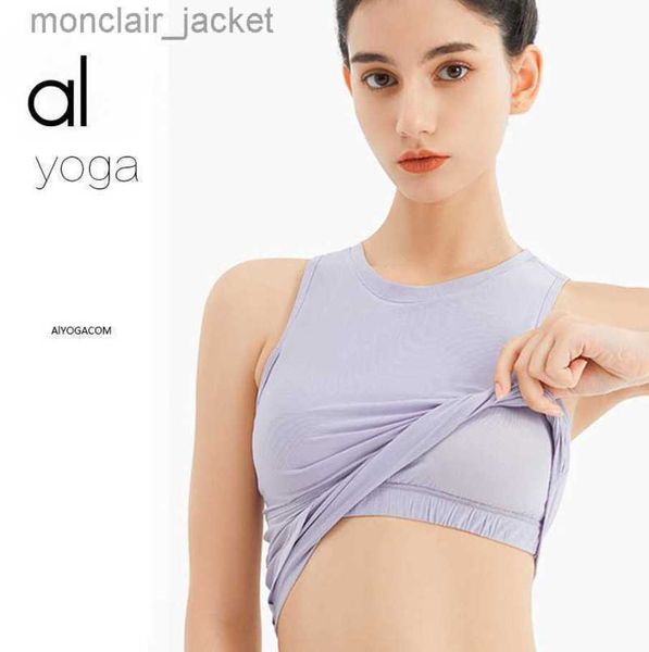 

desginer alo yoga sports tank rib fabric with chest pads fitness bra slim fit for outdoor outwear 23ssa, White