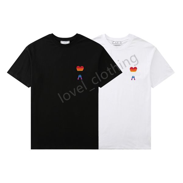 

mens women t shirts designer short sleeve summer fashion brand luxurys leisure loose tide cottons rainbow heart print lovers clothing size, White;black