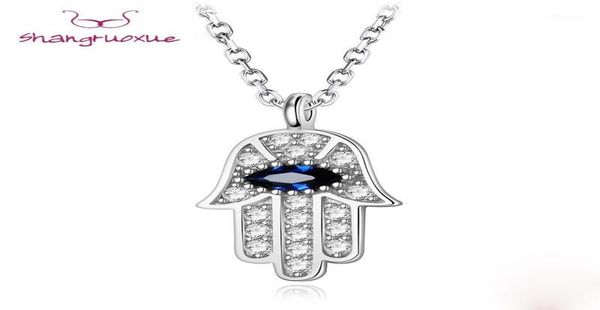 

pendant necklaces boho blue eye real 925 sterling silver zircon hamsa hand of fatima necklace lady crystal jewelry choker vintage 5267599