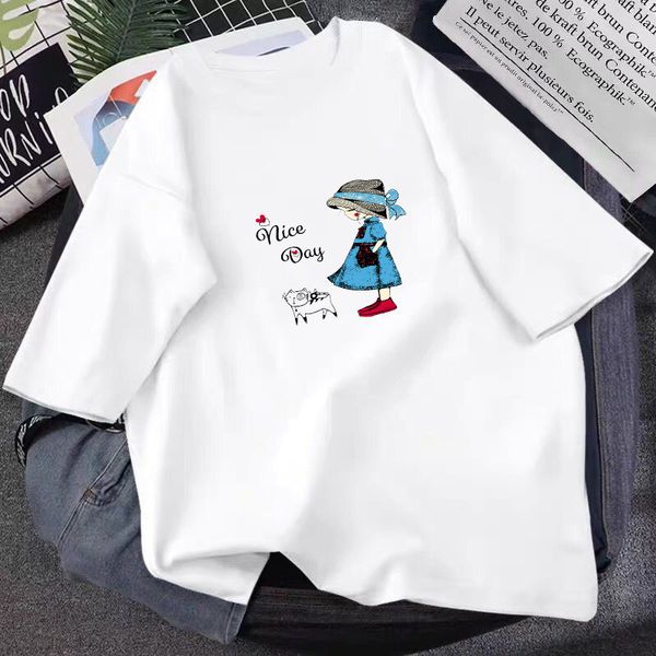 

women's wholesale 2023 summer new printed short sleeve t-shirt women's simple everything matching crew neck white top