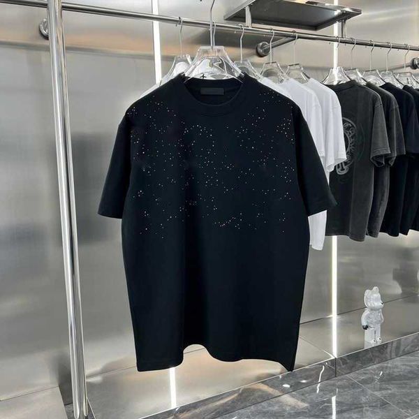 

summer men's t-shirt new designer quality stars cross drill casual fashion round neck loose version of short-sleeved, White;black