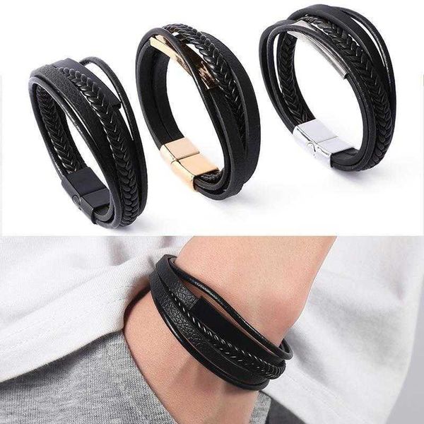 

source mens cattle leather bracelet alloy magnetic snap fashion, Golden;silver