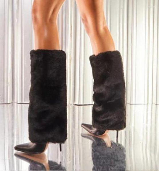 

boots pink and white woolen trousers stilettos with large tube circumference high heels girl knight size2998203, Black