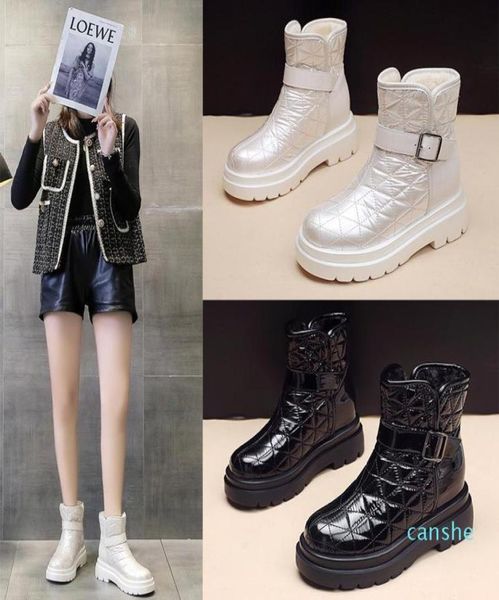 

fashionboots winter british style sleeve short tube thick heel belt buckle thickened warm lady2877614, Black
