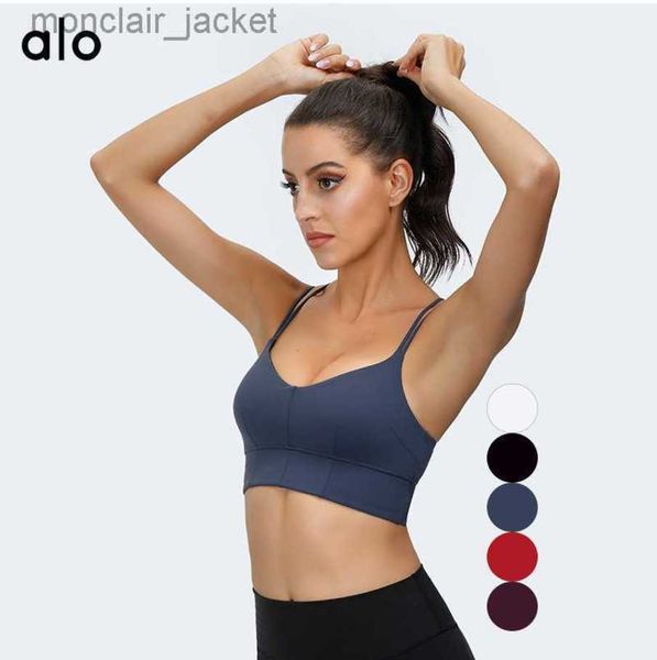 

desginer alo yoga fitness bra shockproof gathered and shaped cross back running underwear 23ssa, White