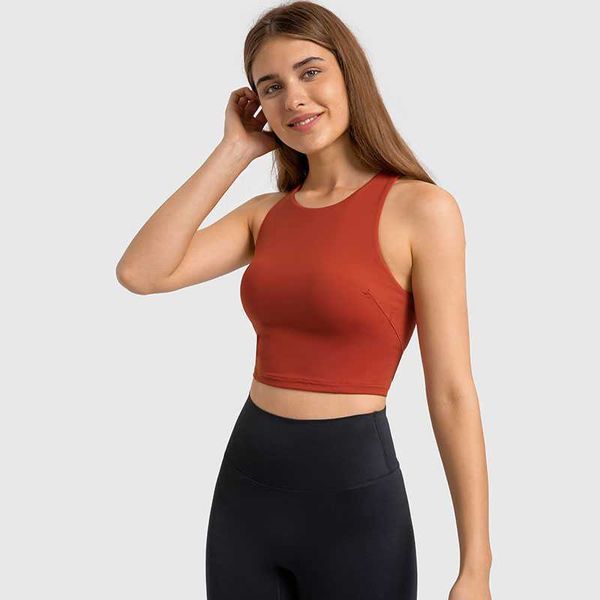 

l-169 high neck tank light support yoga s quick-drying training with removable cups soft against skin sports vest fitness bras for women, White