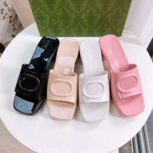 

fashion designer sandals women rubber slide sandal chunky platform slipper heel 6cm embossed heel rubber sole with box no267, Black