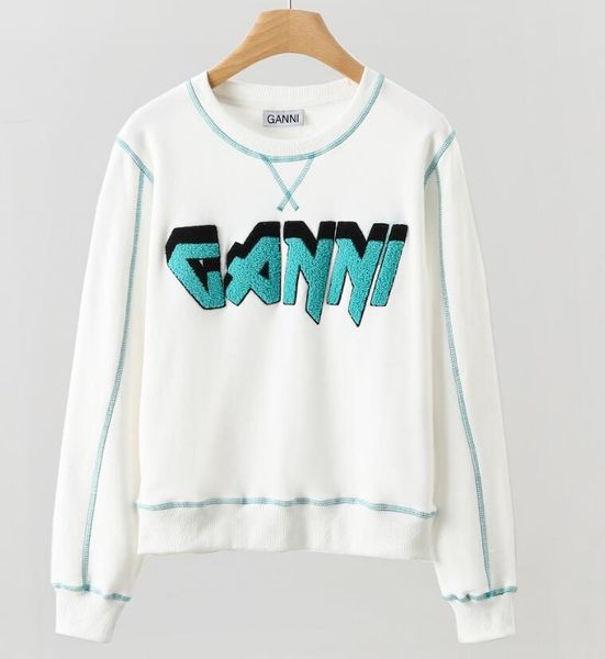

white ganni womens hoodie pullover sweatshirt designer hoodies women clothing, Black
