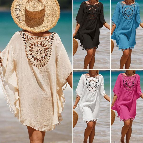 

women's swimwear swimsuit cover up holiday bikini blouse outwear 2023 summer beach ups for women loose beachwear tassels white kimono, White;black