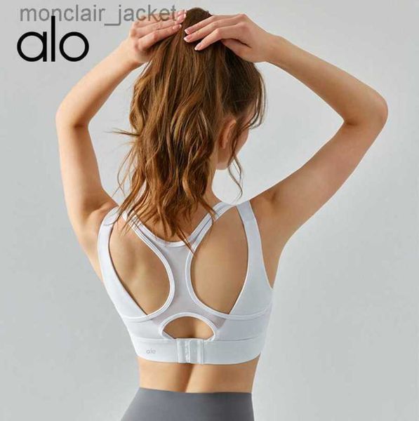 

desginer alo yoga collar fake two piece sports bra women's y-shaped back buckle running one piece chest cushion fitness tank 23ssa, White