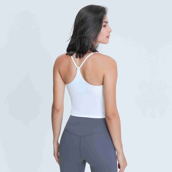 

l-97 women tank for yoga workouts fitness sports shirts vest quick dry breathable gym u shape neck soft new slim fit t-shirt, White