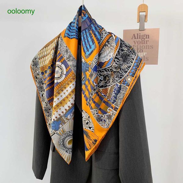 

hemres designer scarves classic medieval samurai armor twill large square simulation silk shawl headband spring and autumn scarf h home, Blue;gray