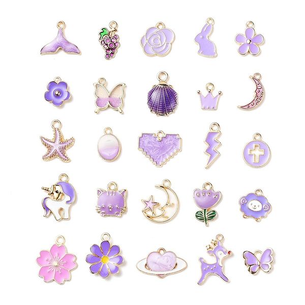 

popular 25 purple series dripping oil alloy pendant diy accessories bracelet production materials jewelry making supplies, Bronze;silver