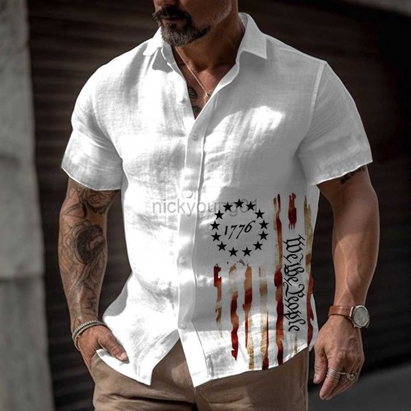 

men's casual shirts 2023 summer shirt short 3d print fashion tee independence day flag harajuku sleeve oversize blouse y23, White;black