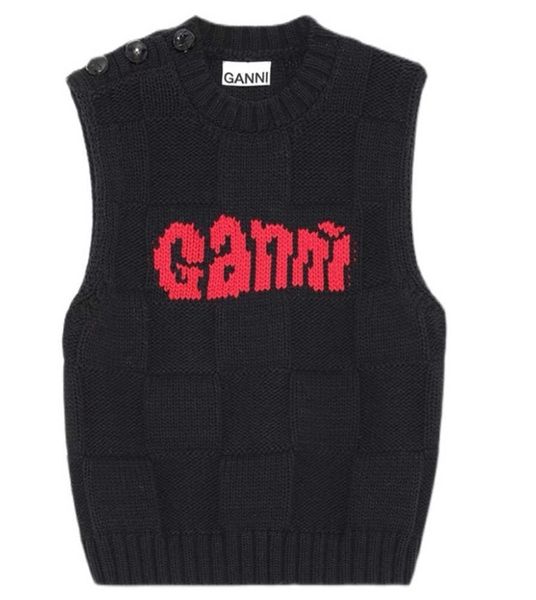 

gannis 23ss women designer vest new classic letter slim fit casual knitted tank fashion, Black;white