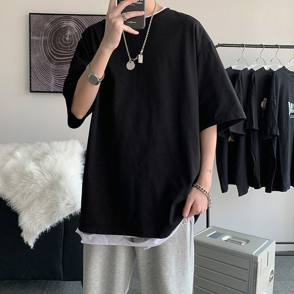 

men s t shirts hybskr 9 87oz 280gsm kaus longgar kasual pria lengan pendek katun 2023 atasan dasar uniseks warna solid 230509, White;black