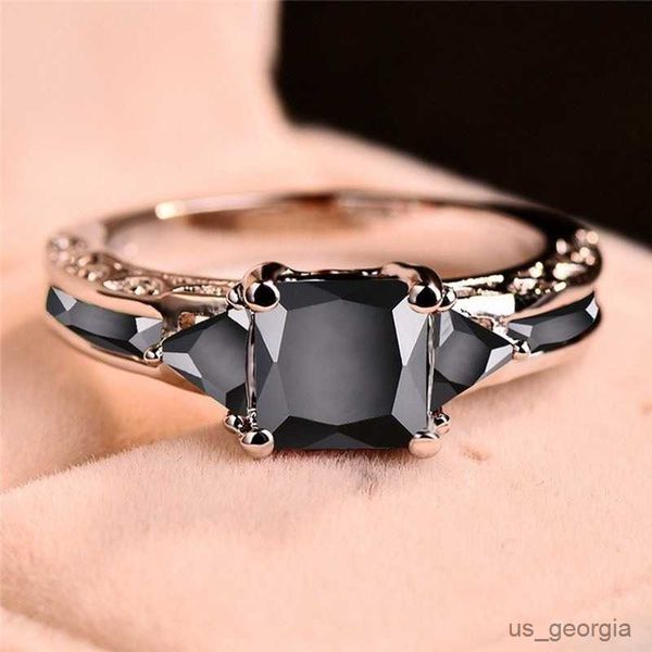 

band rings delicate silver color trendy ring for women elegant princess cut inlaid black zircon stones wedding ring engagement jewelry