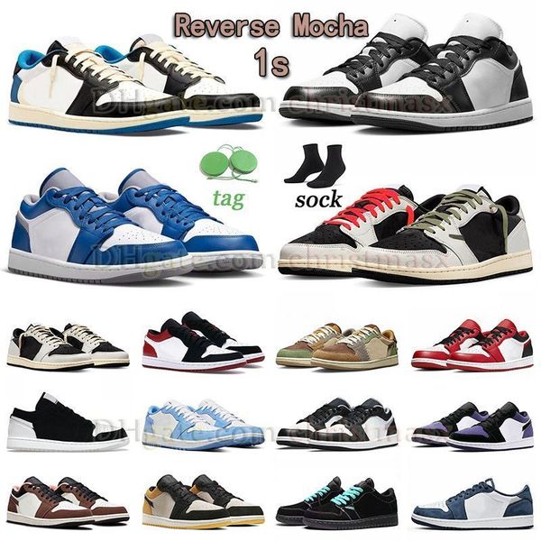 

men women quality basketball shoes jumpman 1 low fragment 1s true blue cement panda leather outdoor sneaker trainer bred toe tiffany blue se
