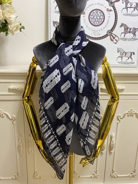 

women's square scarf scarves 100% silk material thin and soft pint letters pattern size 110cm - 110cm, Blue;gray