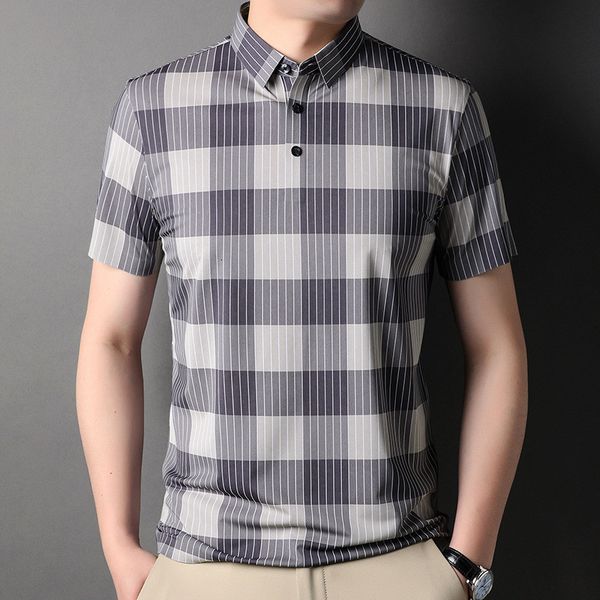 

men's polos fashion men plaid polo shirt short sleeve cool summer casual loose fit luxury polo shirt man korean tee shirt homme 230510, White;black