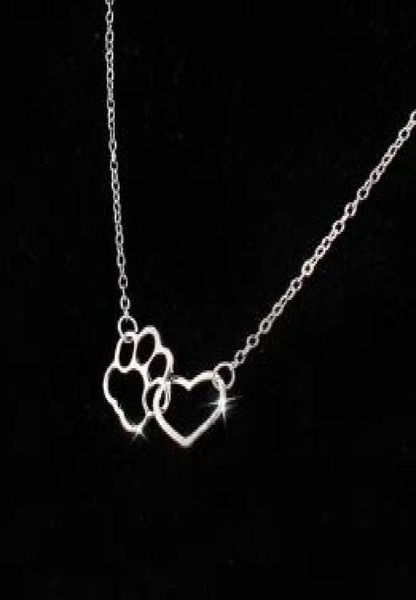 

hollow out cute heart dog cat paw pendant necklace animal print friendship jewelry mother child love necklaces4709473, Silver