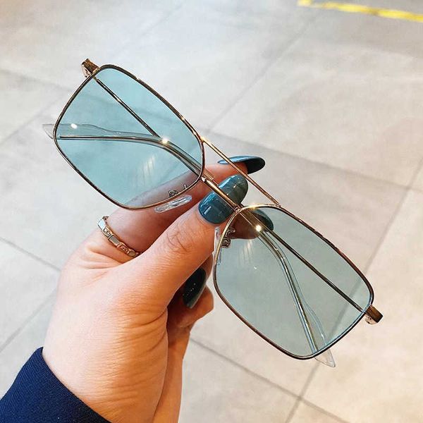 

double beam narrow frame marine green women's metal small box sunglasses men's trend sun shading couple's new glasses, White;black