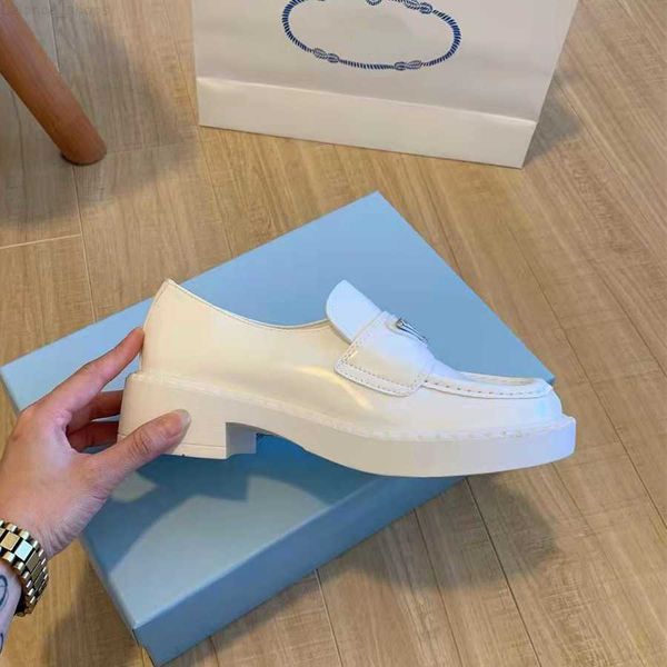 

casual shoes high version small women's p family triangle british style leather loafers with thick sole shoes, Black