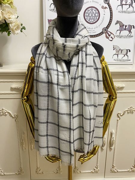 

women's long scarf scarves shawl 100% cashmere material white color letters plaid pattern size 200cm -88cm, Blue;gray