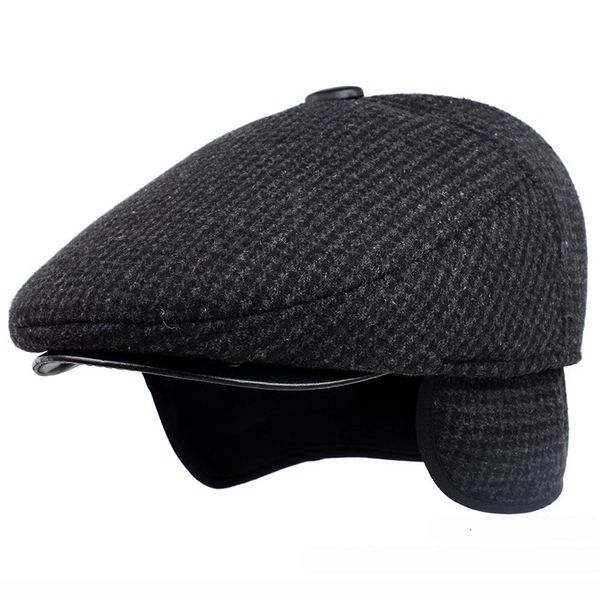 

berets ht1847 classic man cap autumn winter hat with ear flap elder male dad warm sboy ivy flat wool blend men beret 230509, Blue;gray