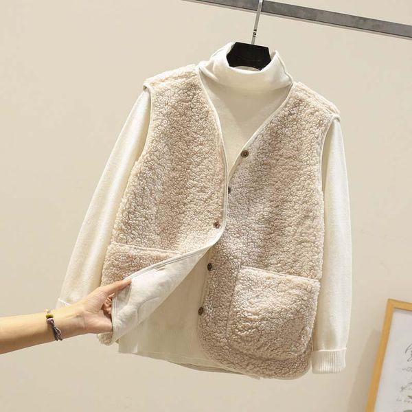 

vests autumn fleece women vest waistcoat winter white vest sleeveless jacket ladies warm thick sleeveless vest for women 2023, Black;white