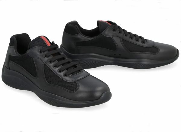 

2023s/s brand americas cup low sneakers shoes men's casual walking rubber sole men's sports mesh fabric & patent leather couple tr, Black