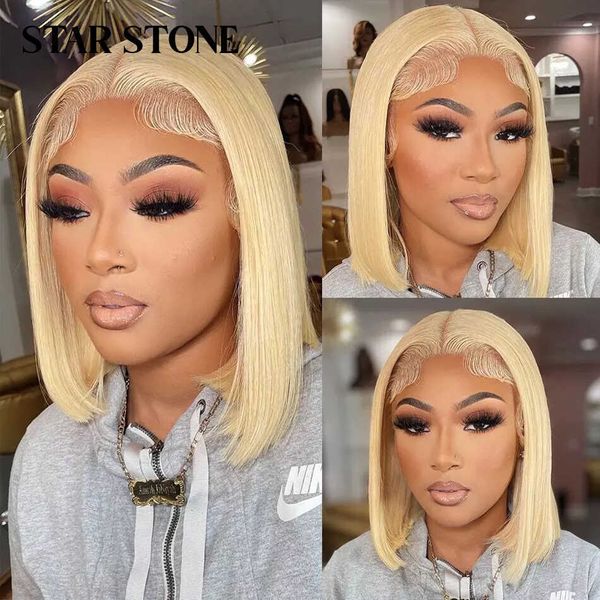 

hair wigs 613 bob bone straight lace front human for women blonde hd frontal glueless 180% 230510, Black