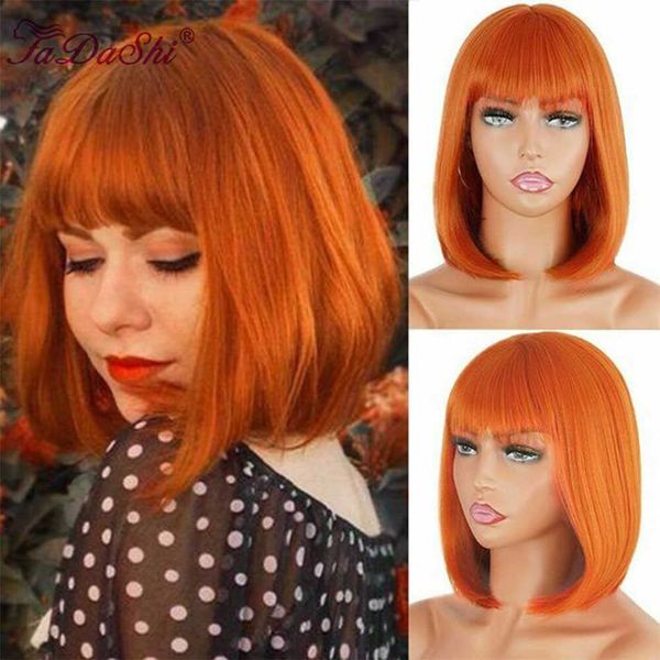 

hair wigs orange ginger human for women short straight bob with bangs full machine made remy 230510, Black
