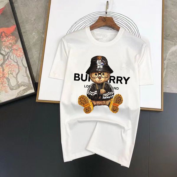 

men's t-shirts men's summer t-shirt luxury letters bear print 100% cotton short sleeve tees solid color summer wear streetwear sh, White;black