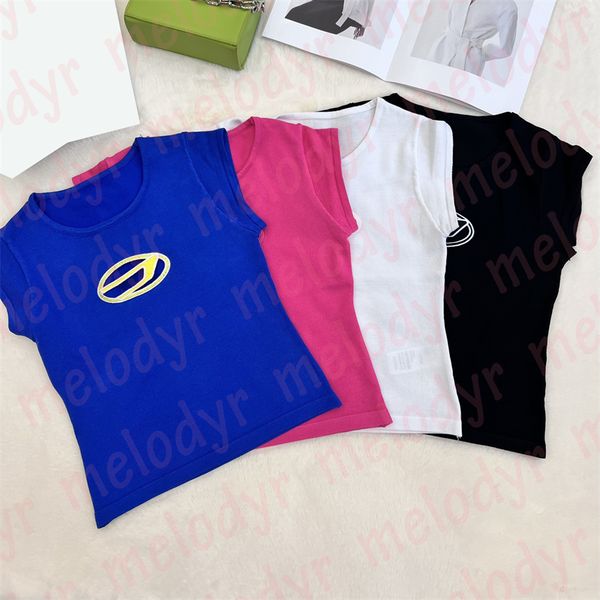 

womens hollow t shirts summer knitted tees embroidery letter slim knits top, White